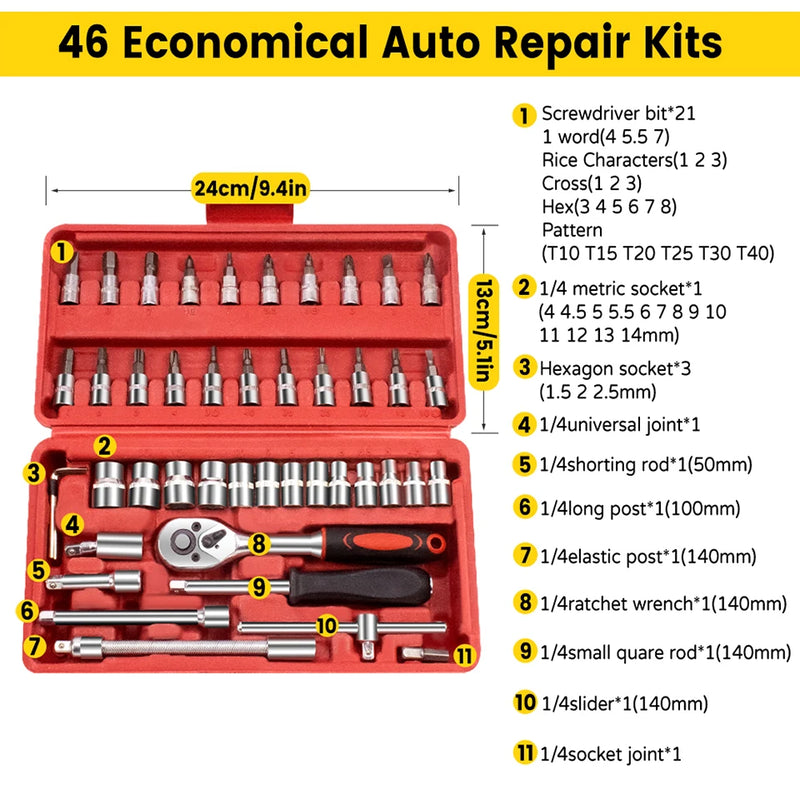 Kit de Ferramentas Catraca 46 Peças